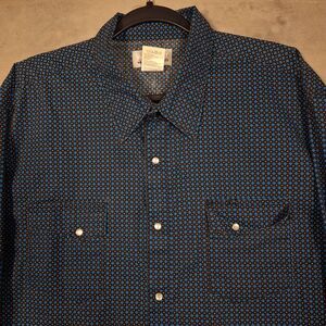 Wrangler Shirt Mens‎ 2XL Blue All Over Print Western Wrancher Pearl Snap L/S